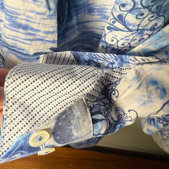 RARE:  Bugatchi 3X Long Sleeve Button Up Shirt Blue White Venice Scene - Picture 11 of 11